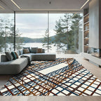 Intertwined Woven Lines Blue Brown Rug