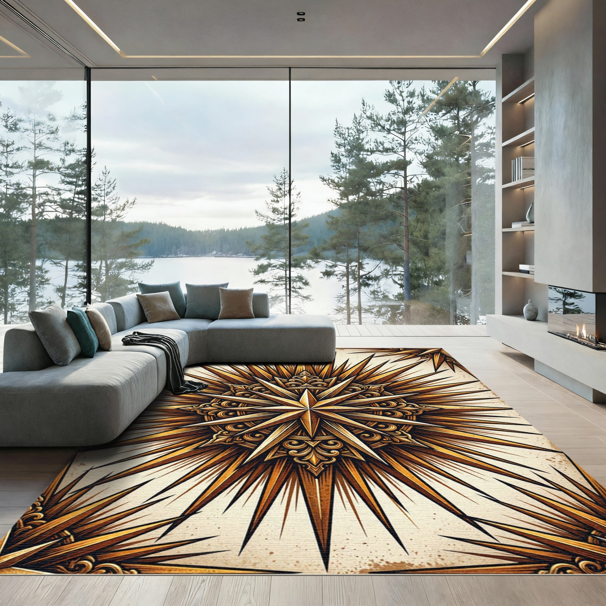 Golden Starburst Elaborate Sunburst Rug