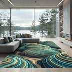 Green Blue Earthy Toned Stratified Waves Rug