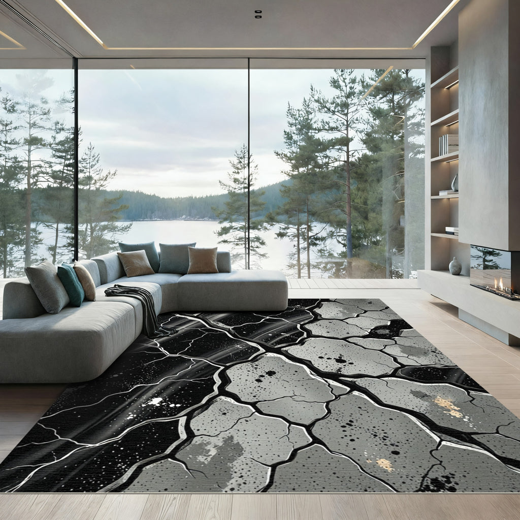 Monochromatic Cracked Geo Fragmentation Rug