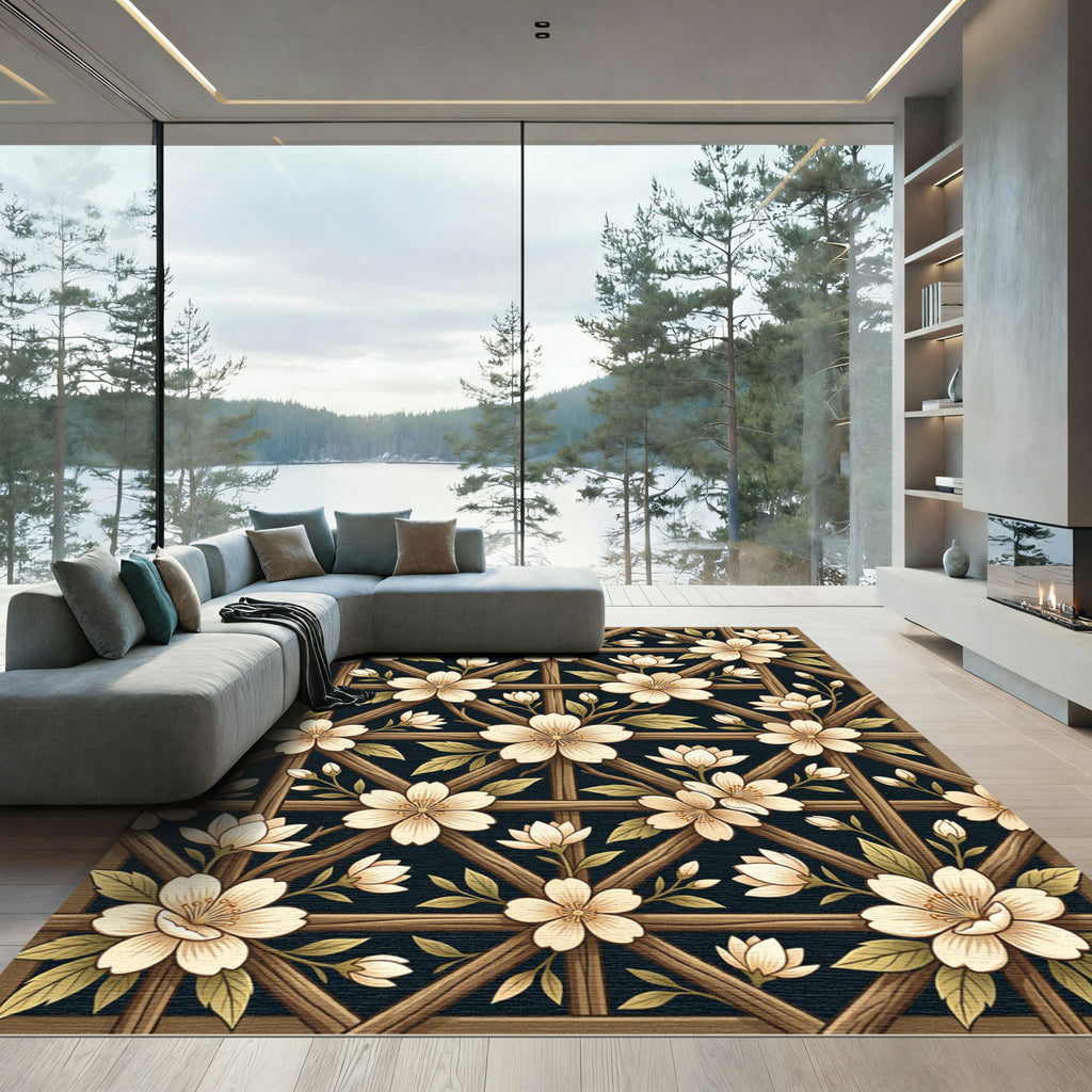 Blooming Cherry Blossom Lattice Trellis Rug