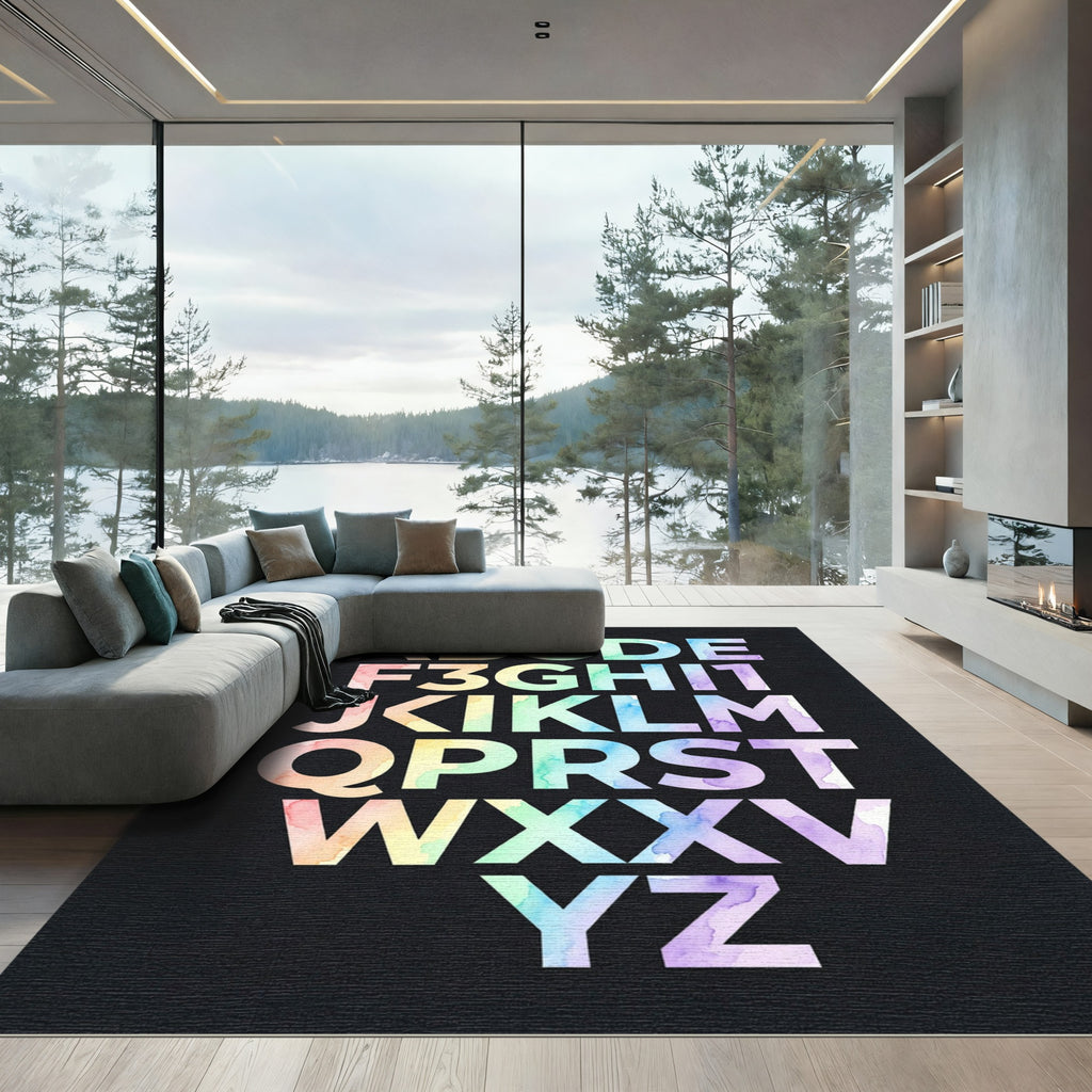 Watercolor Rainbow Alphabet Typography Wall Art Rug