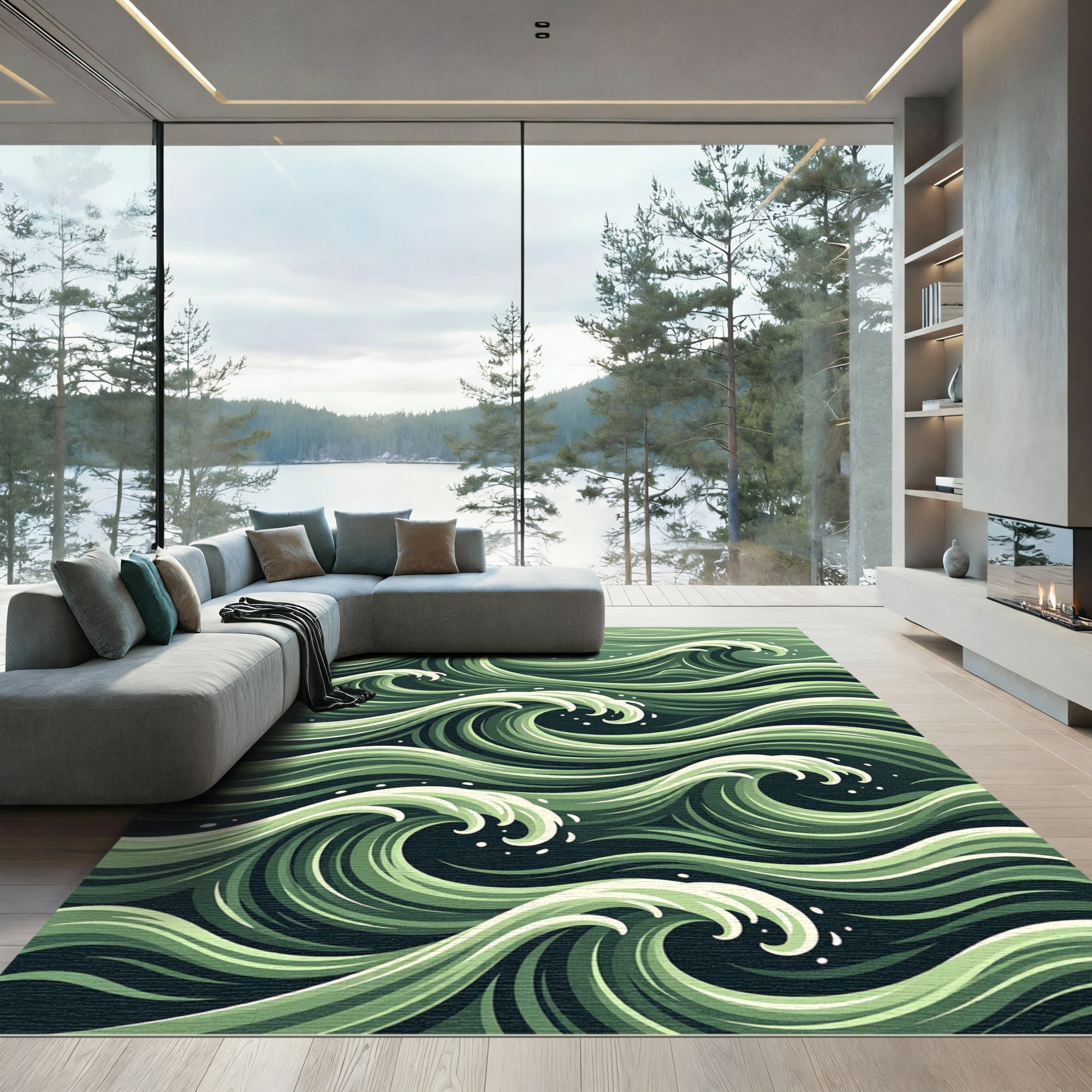 Earthy Green Swirling Ocean Tide Rug
