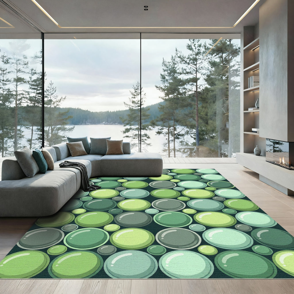 Modern Sage Green Bubbles Geometric Rug