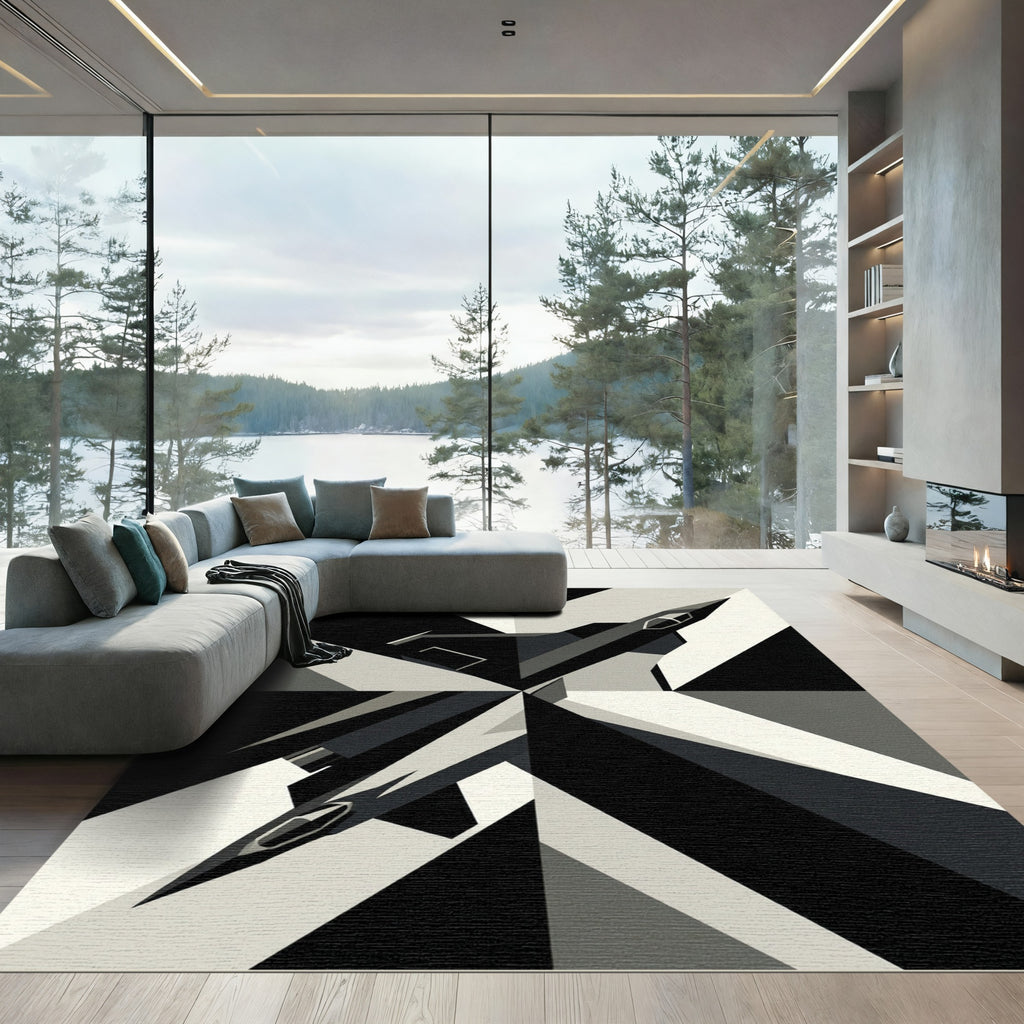 Gray And Black Jet Abstract Composition Rug