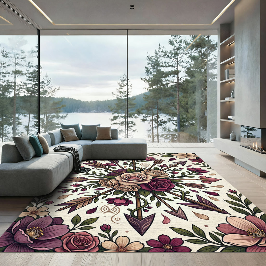 Elegant Floral Arrow Compass Medallion Rug