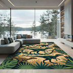Dark Green Jungle Raptor Leaf Art Rug