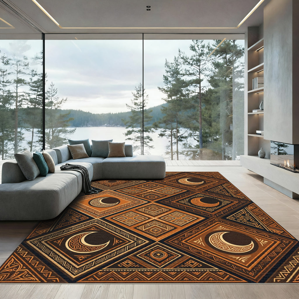 Golden Earthy Moon Diamond Composition Rug
