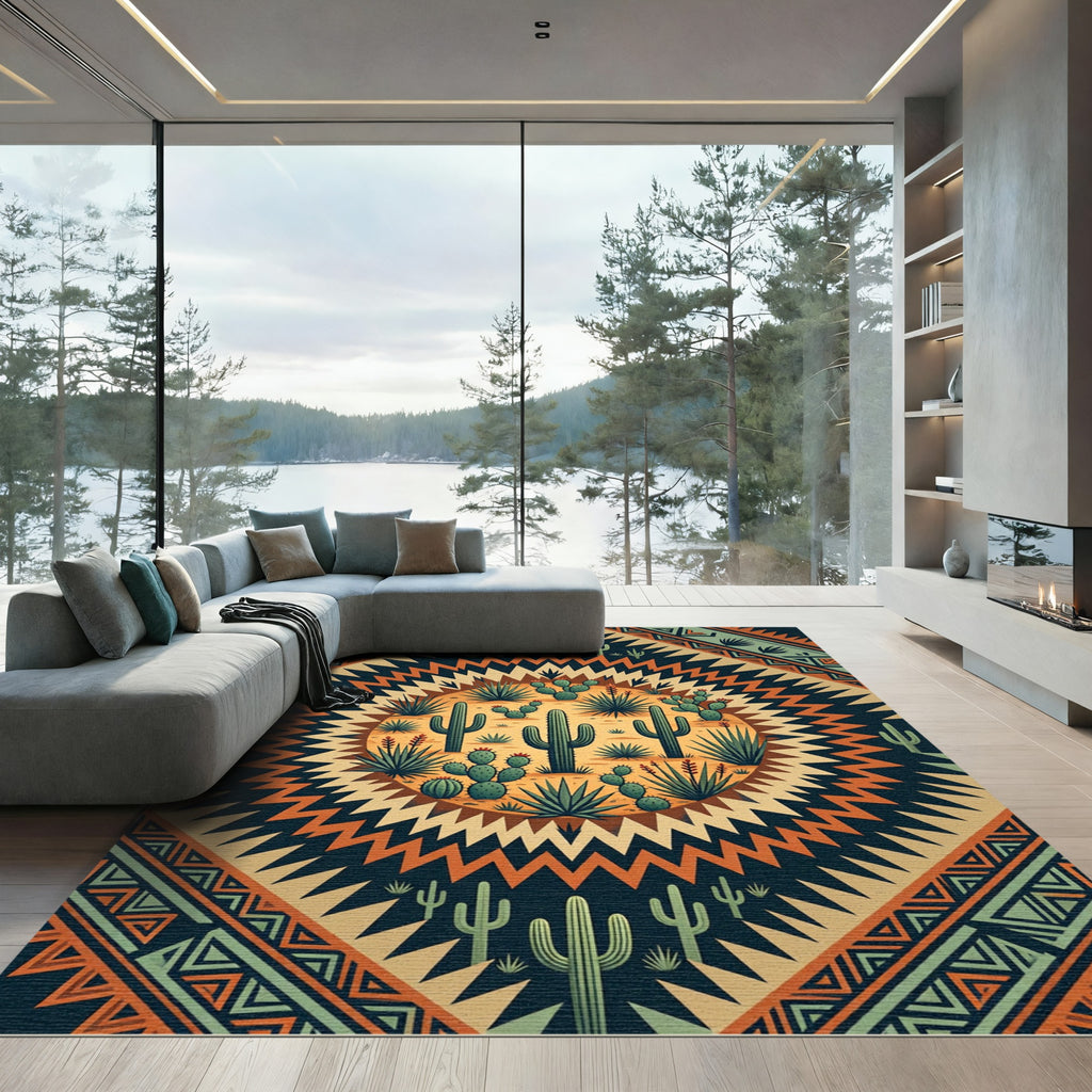 Southwestern Cactus Art Deco Earth Tone Rug
