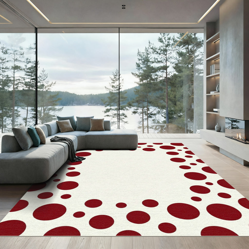 Minimalist Crimson Polka Dot Border Rug