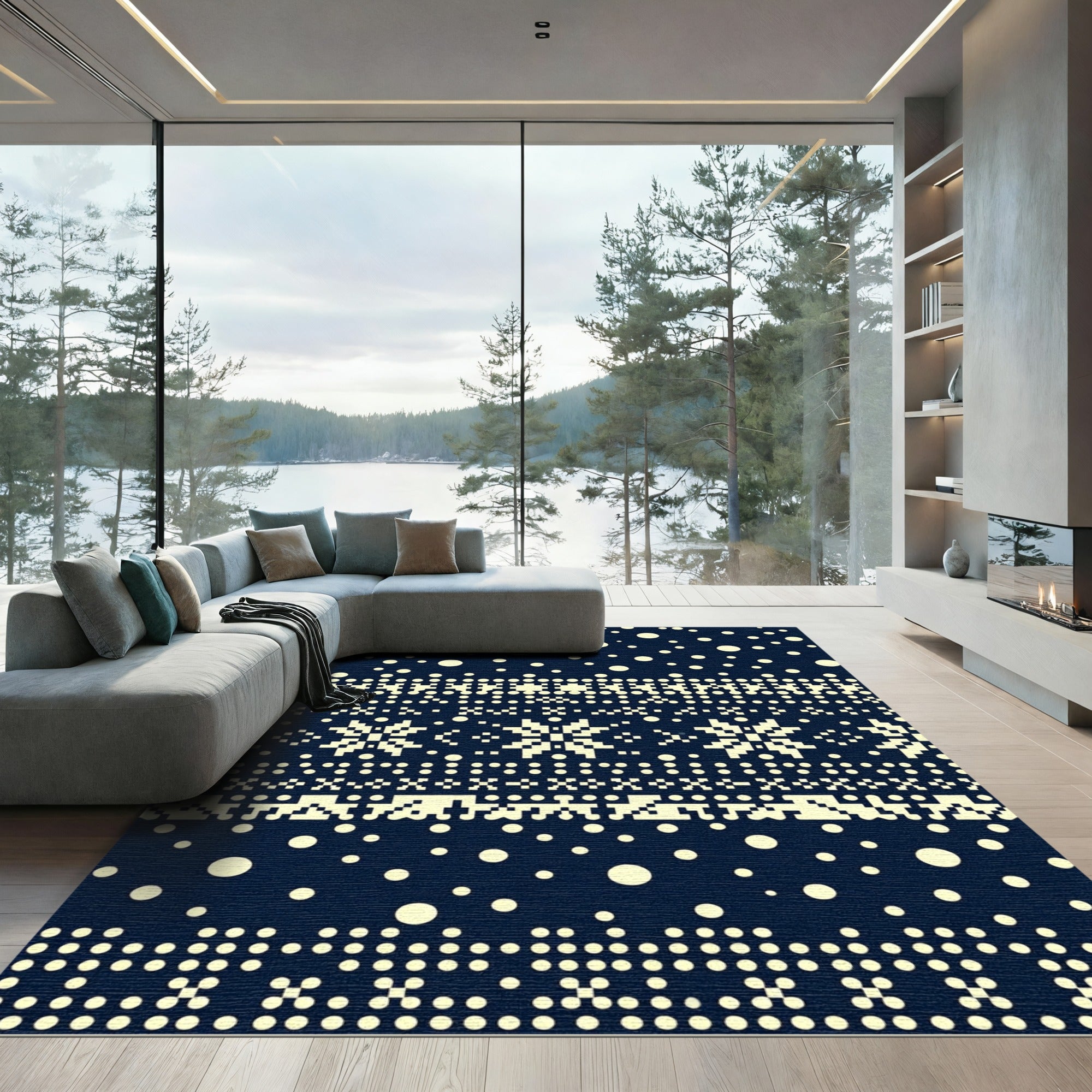 Navy Pixelated Snowflake Nordic Night Rug