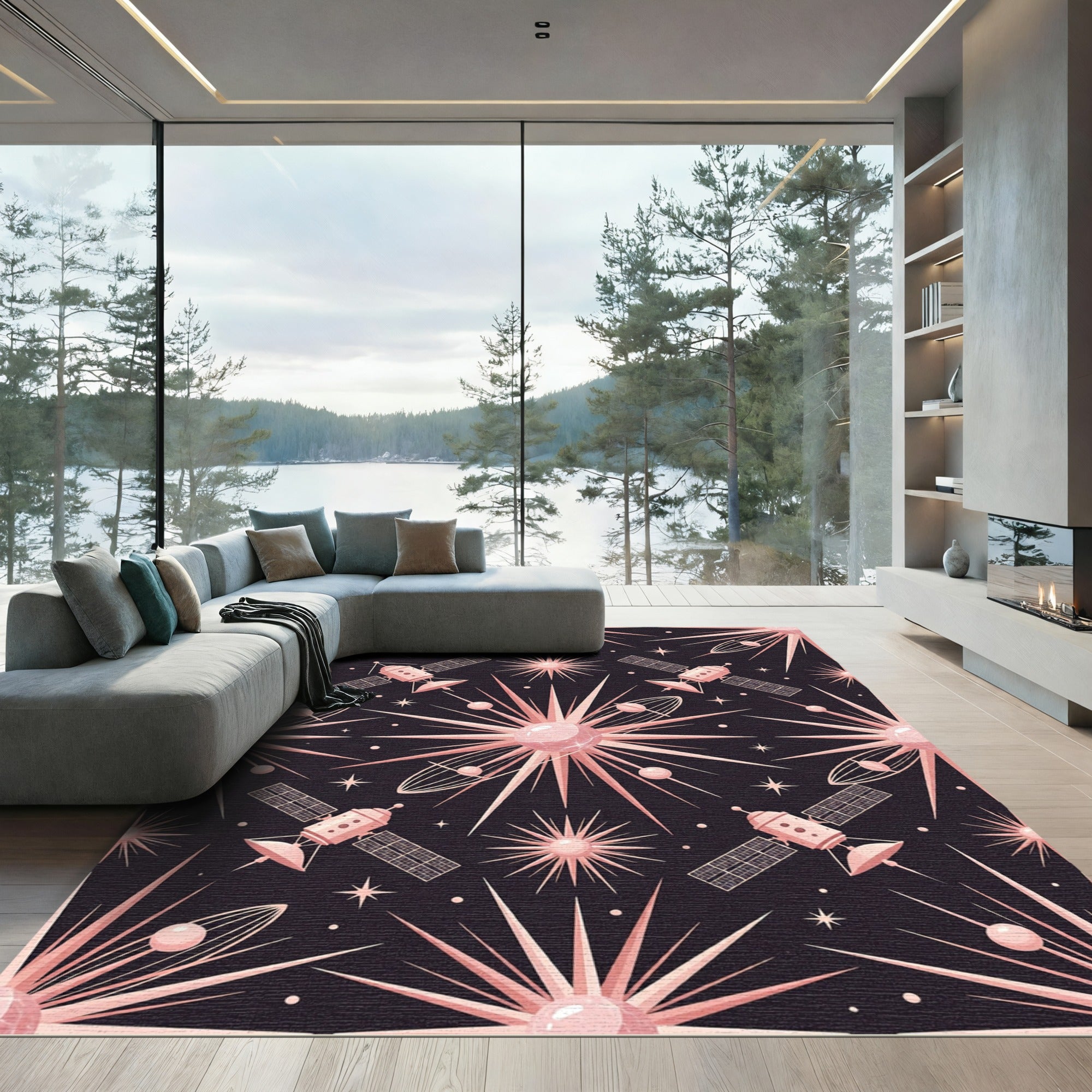 Rose Gold Space Satellite Starburst Rug