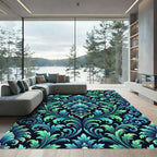 Ornate Teal Emerald Scrollwork Rug