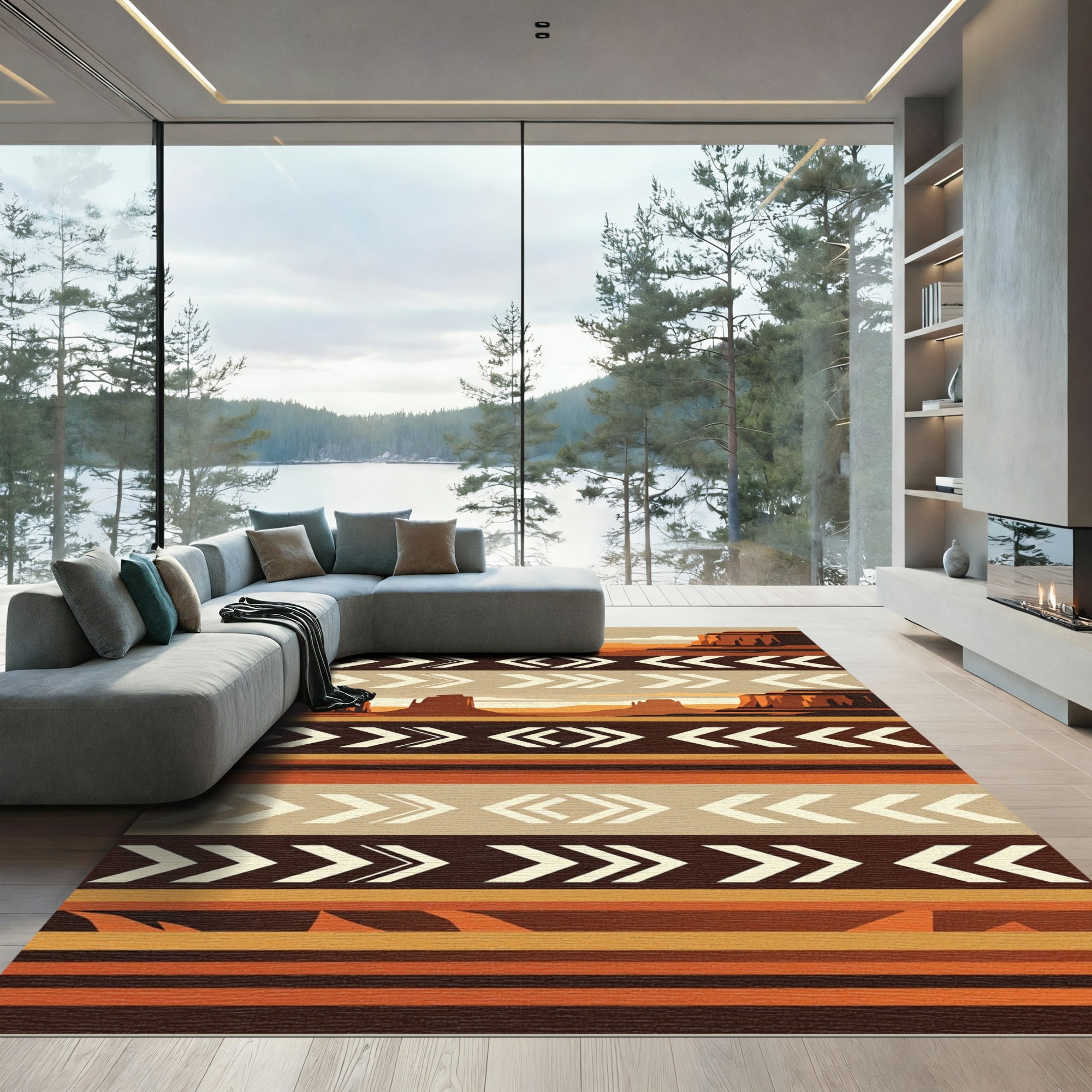 Southwestern Desert Mesa Terracotta Geometric Rug
