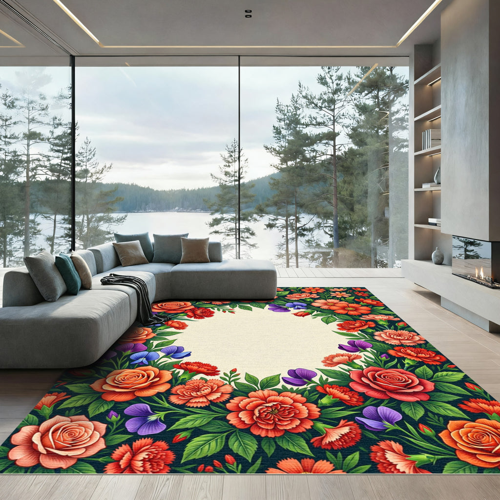 Vibrant Floral Garden Border Rug