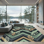 Earthy Chevron Foliage Botanical Art Rug