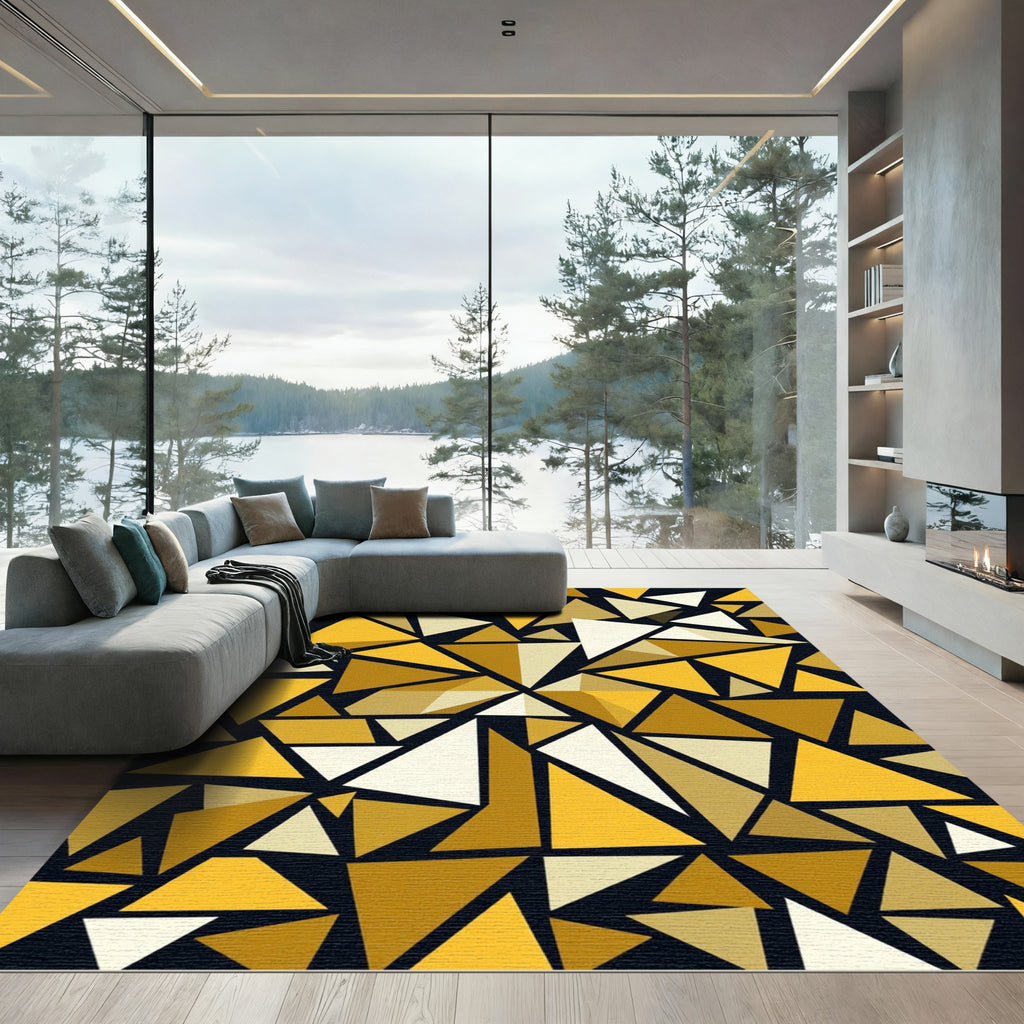 Golden Geometric Abstract Triangle Mosaic Rug