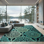 Teal Emerald Octagonal Geometric Lattice Rug