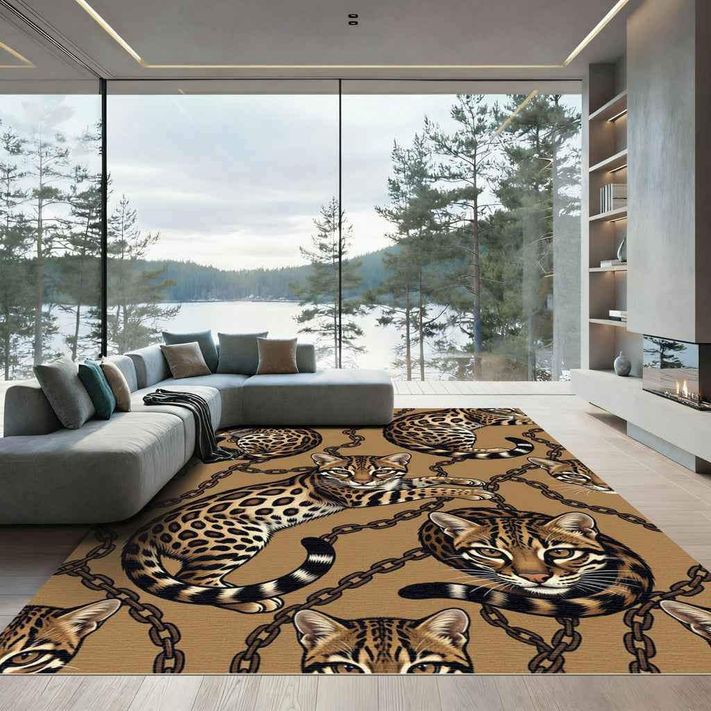 Ocelot Lynx Gold Chain Jungle Rug