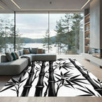 Monochromatic Black Bamboo Stalks Rug