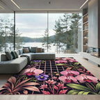 Orchid and Pansy Floral Grid Rug