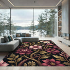 Elegant Deep Pink Floral Scroll Rug