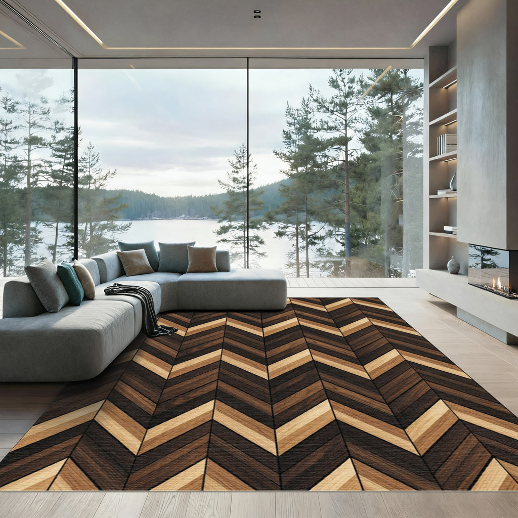 Earthy Tones Chevron Wood Plank Rug