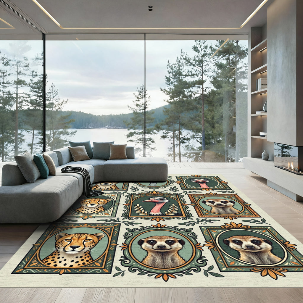 Safari Animal Portrait Gallery Art Rug