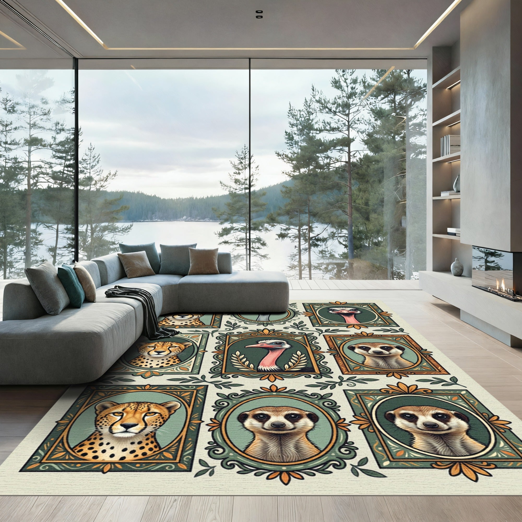 Safari Animal Portrait Gallery Art Rug