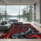 Crimson Swirl Abstract Liquid Rug