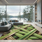 Woven Green Bamboo Lattice Artwork Rug