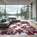 Crimson Snowflakes Scattered Festive Rug