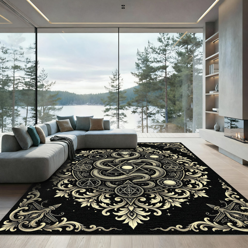 Golden Serpent Occult Hexagram Emblem Rug
