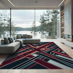 Geometric Crimson Overpass Abstract Art Rug