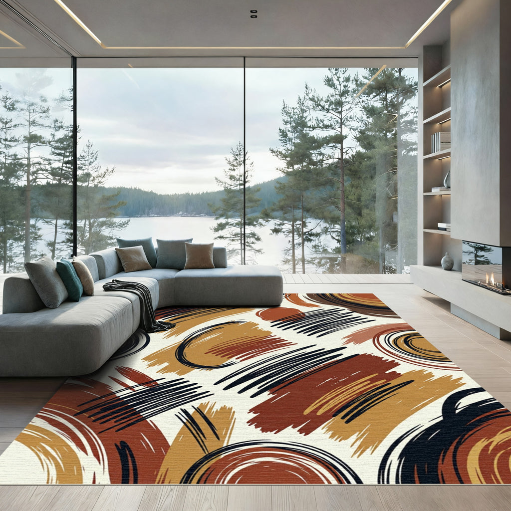 Earthy Brushstroke Swirl Abstract Rug