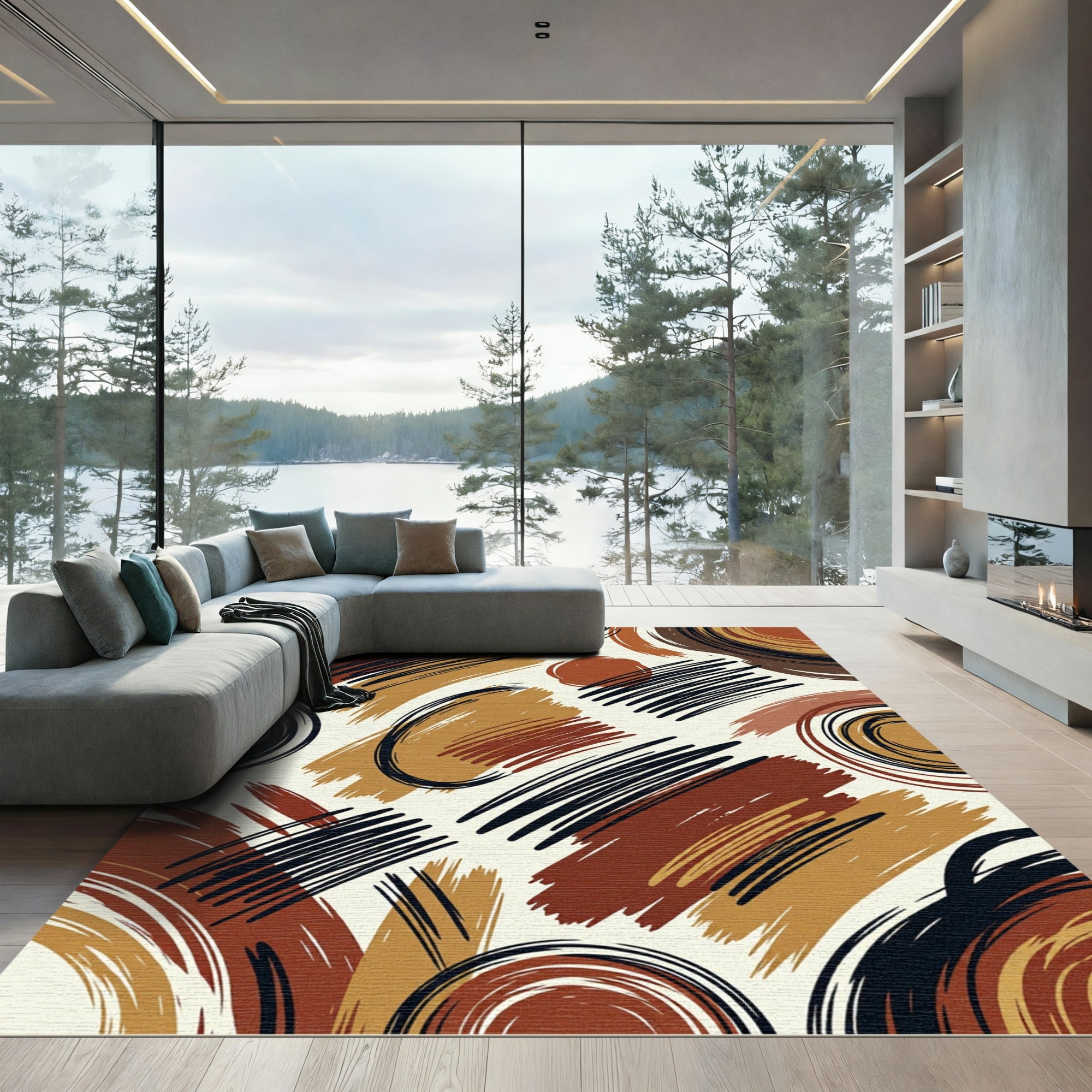 Earthy Brushstroke Swirl Abstract Rug