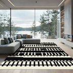 Monochrome Minimalist Geometric Railway Stripe Rug