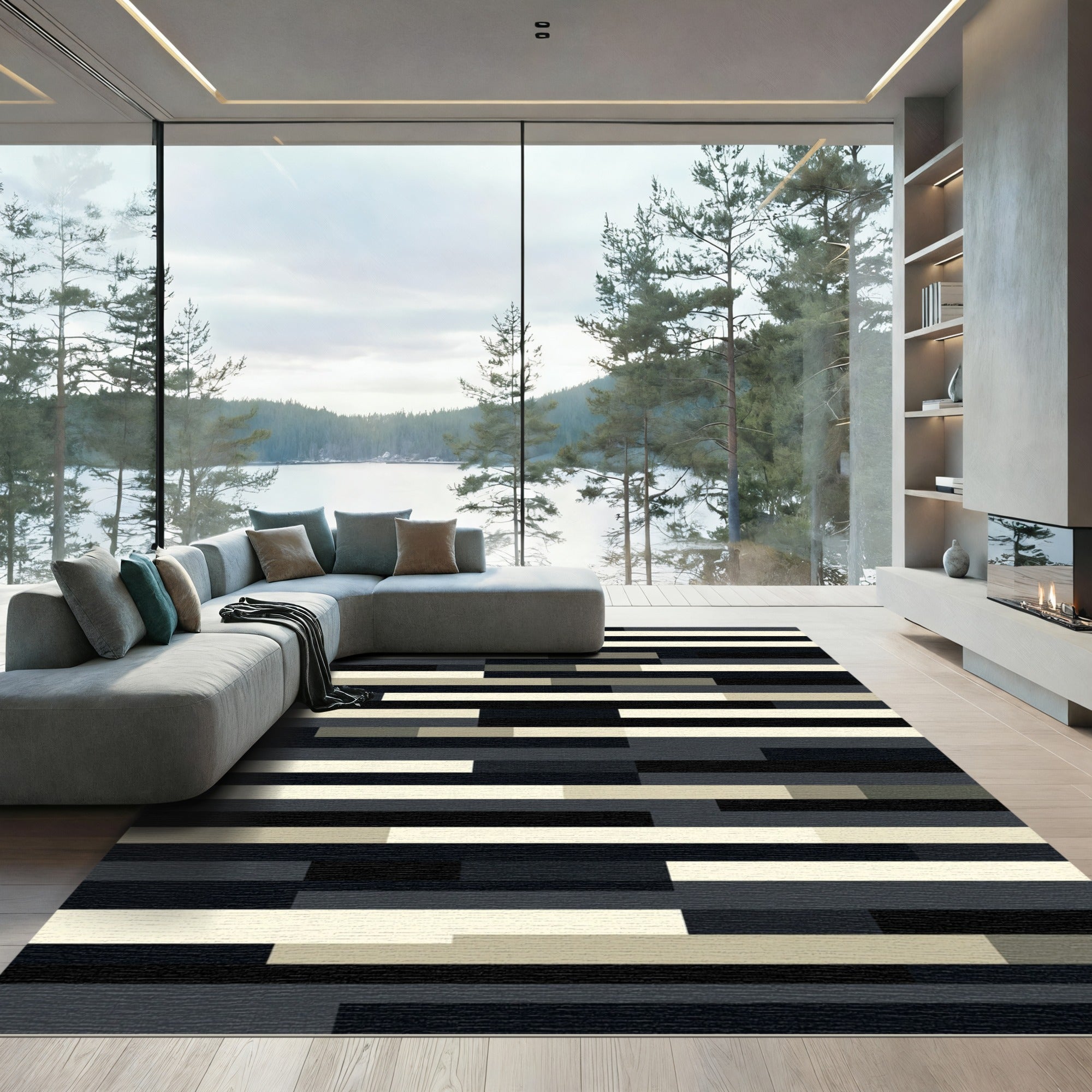 Modern Monochromatic Abstract Linear Rug