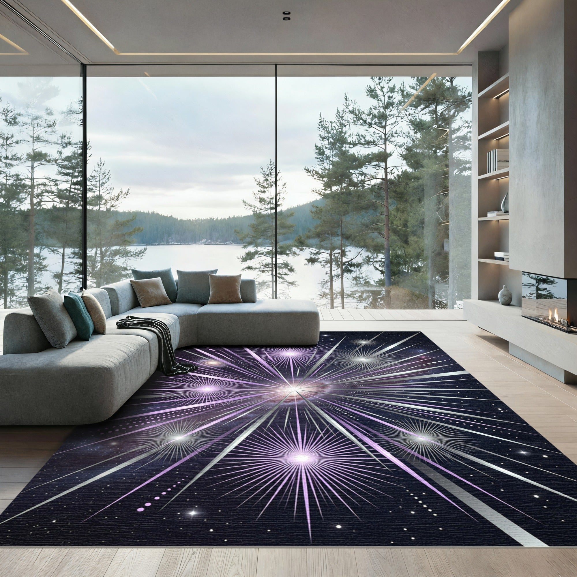 Radiant Purple Silver Galactic Starburst Rug