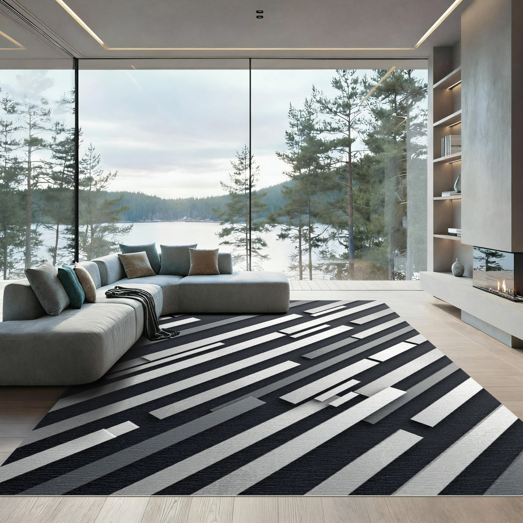 Modern Monochrome Diagonal Stripe Rug