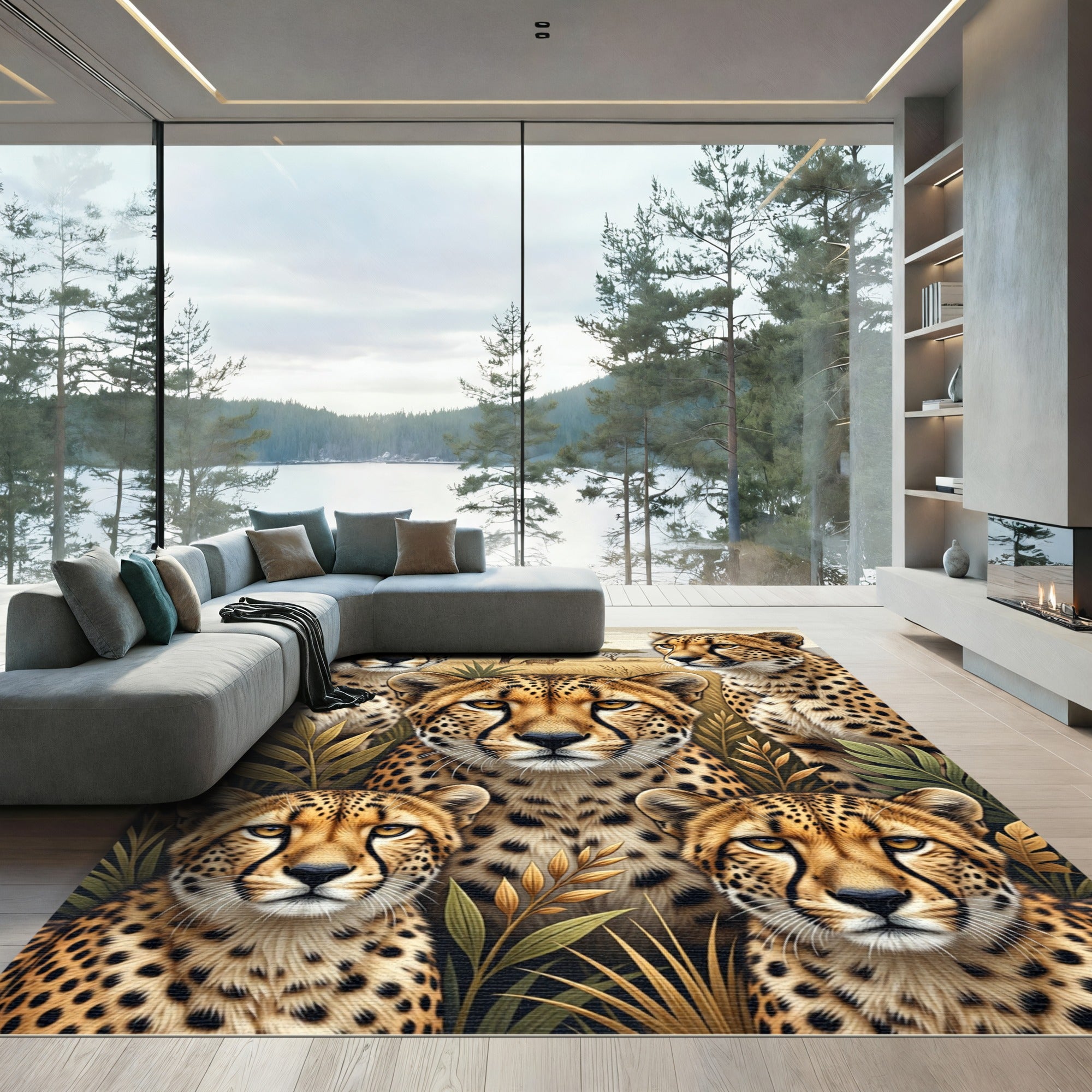 Majestic Gold Cheetah Savannah Portraits Rug