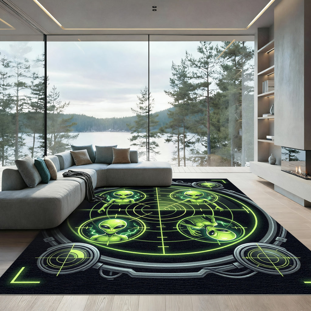 Neon Alien Radar Targeted Circle Grid Rug