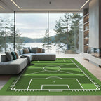 Modern Minimalist Green Soccer Field Pitch Rug