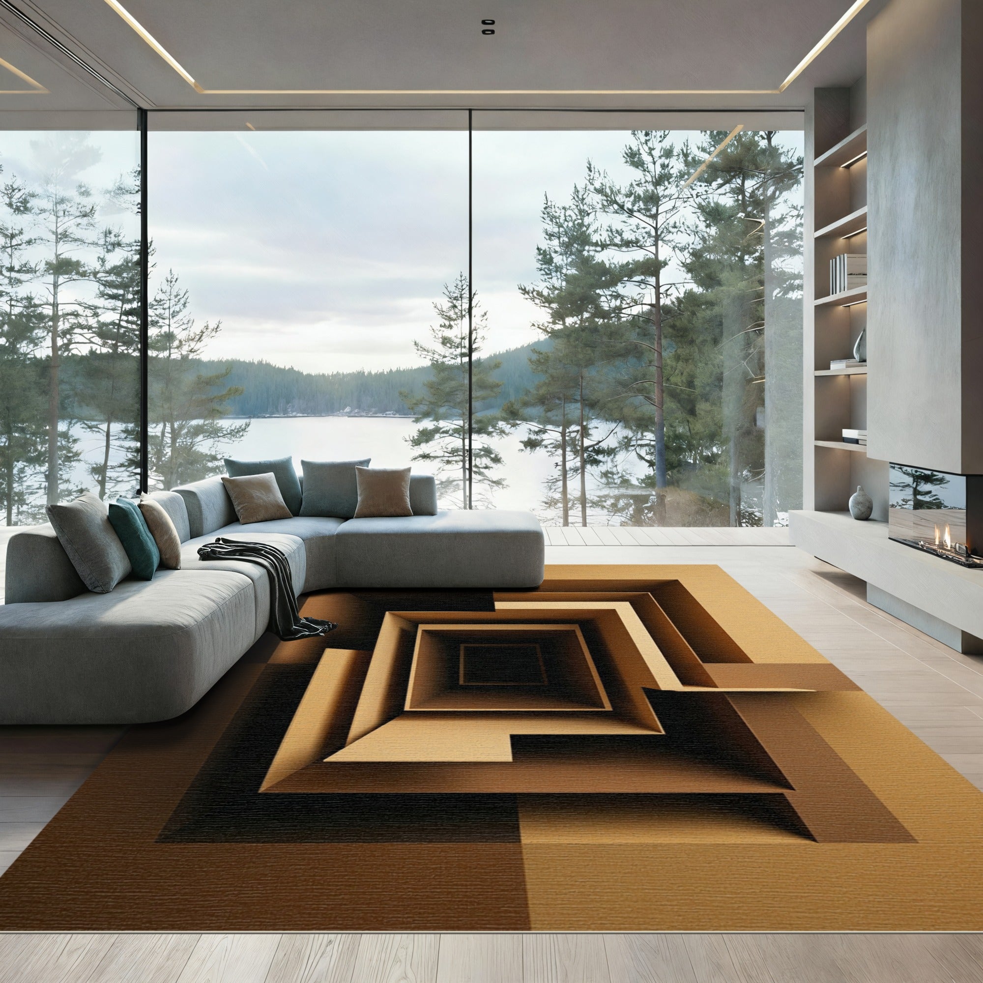 Deep Brown Geometric Tunnel Maze Rug