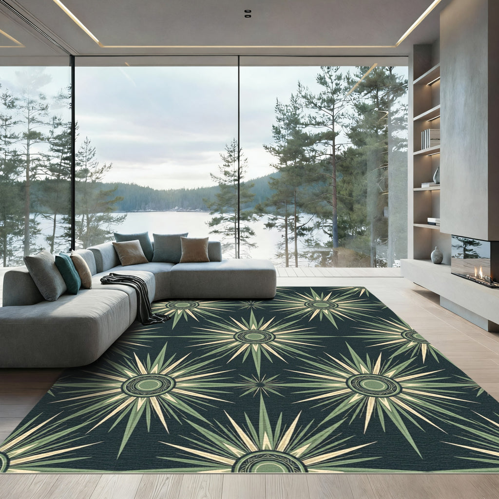 Sage Green Celestial Radiating Star Rug