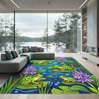 Whimsical Frogs and Lilies Aquatic Pond Rug