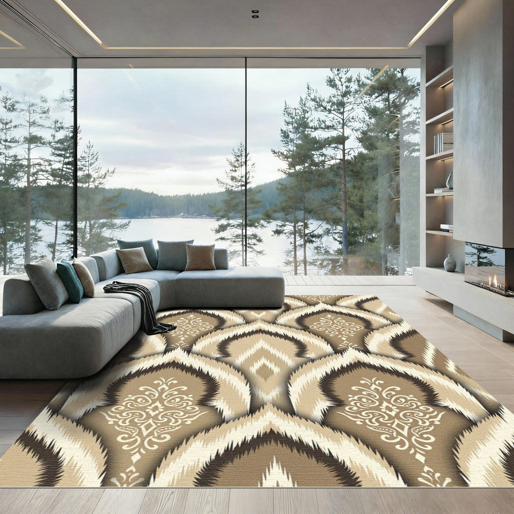 Neutral Earth Tone Ikat Medallion Rug