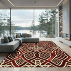 Red Cream Interlocking Geometric Lattice Rug