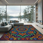 Vibrant Multicolor Floral Mandala Tapestry Rug