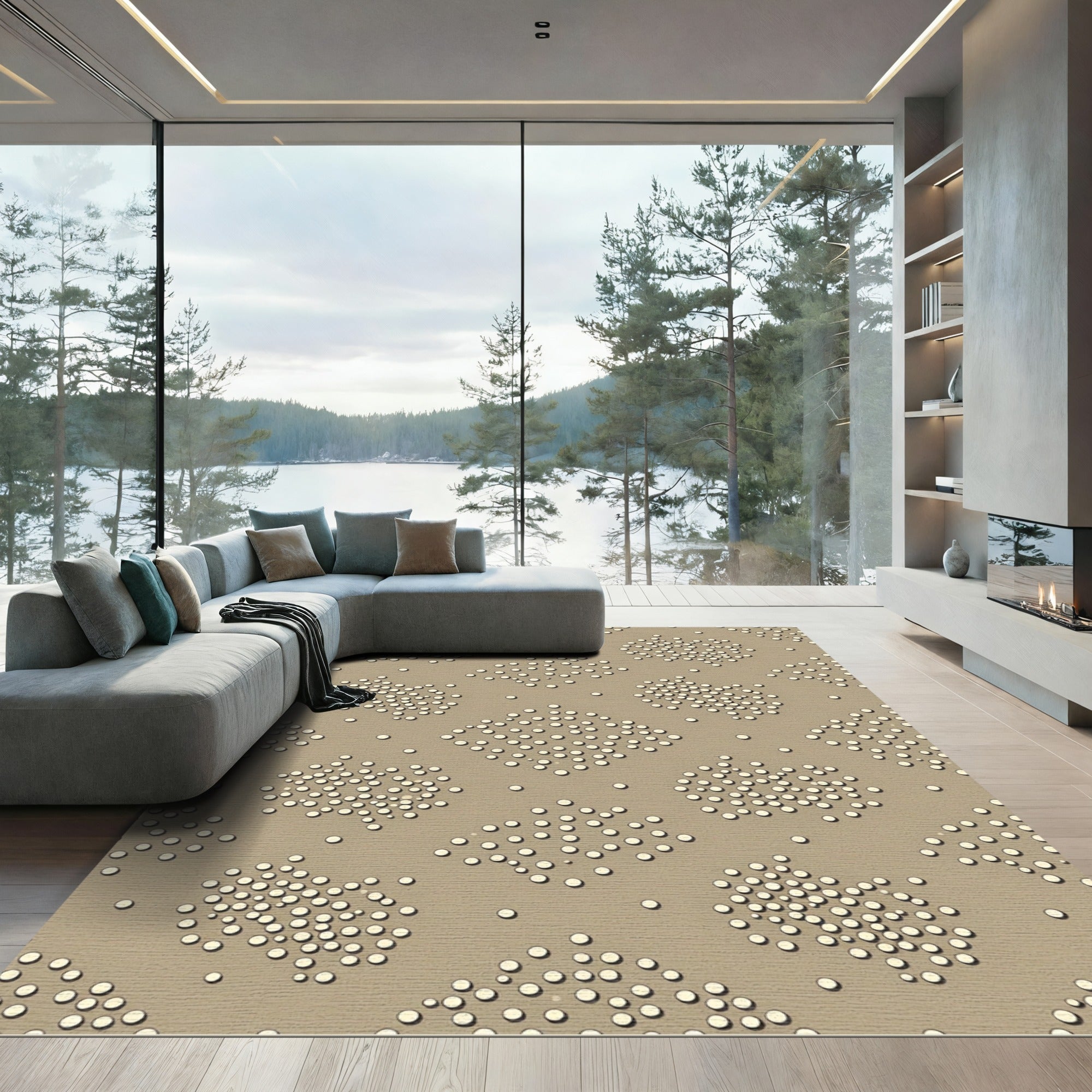 Neutral Dotted Diamond Cluster Rug